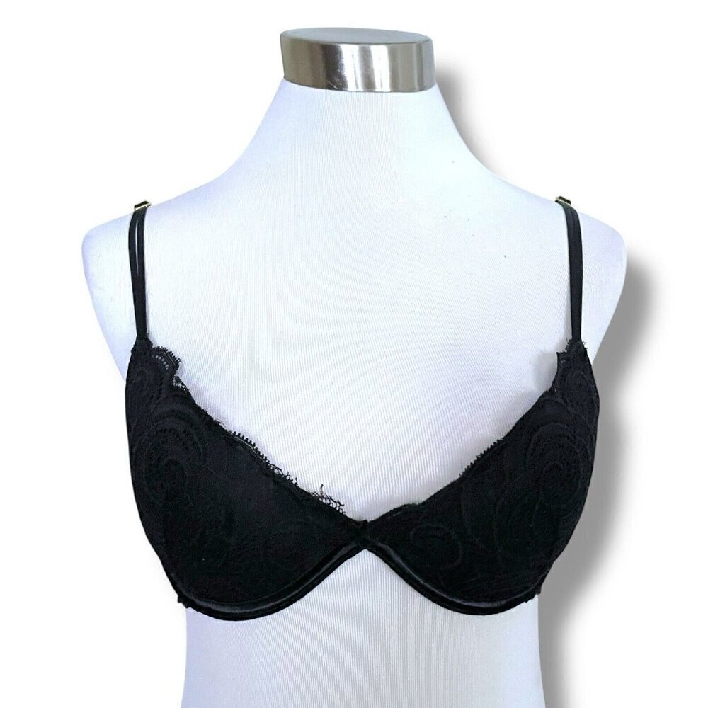 Victorias Secret 34B Bra Black Lace Very Sexy Push Up Underwire Padded Plunge - Picture 4 of 7